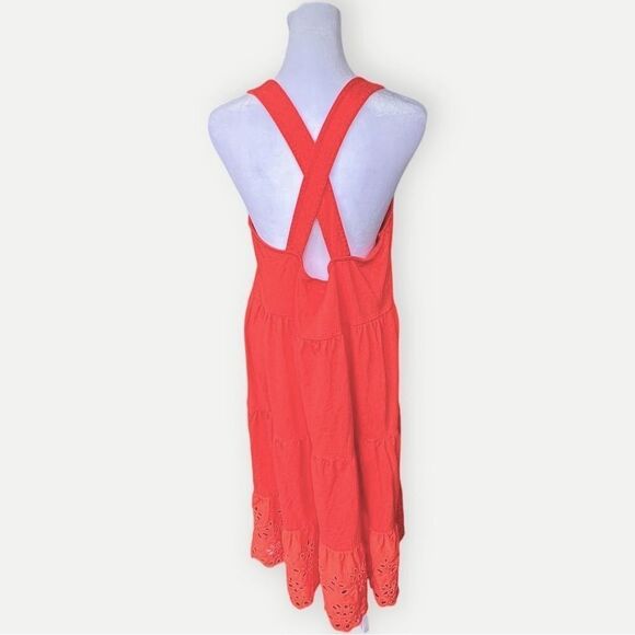 J. Crew Orange Cross Back Eyelet Hem Sleeveless Tiered Maxi Dress. Large. - Picture 3 of 8